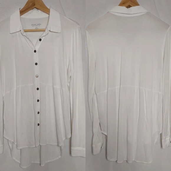Soft Surroundings Shirt Tab Long Sleeve Button Front Off White XS Oversized - Picture 1 of 8